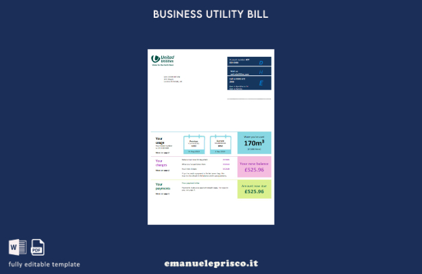 modello di fattura aziendale di servizi di pubblica utilità United Utilities sti